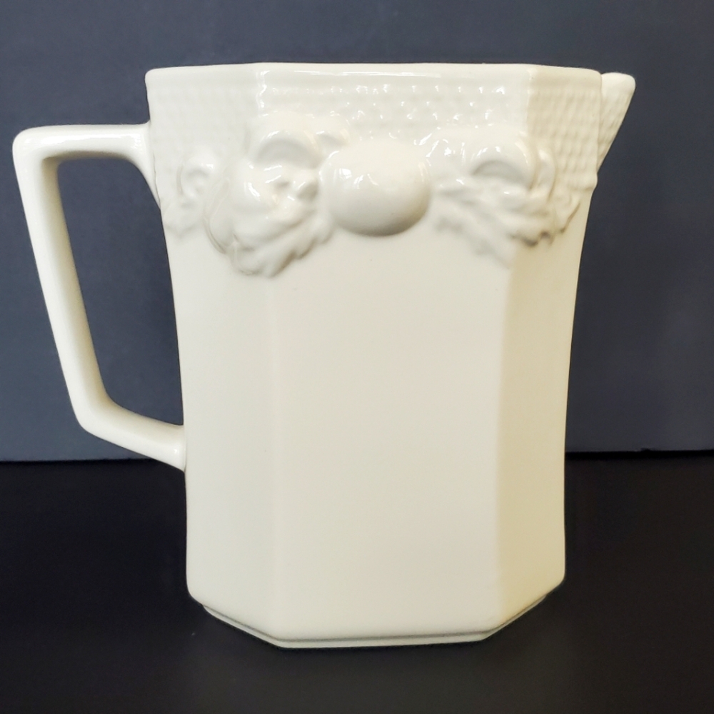 VTG Milk Jug Pitcher Container White Embossed Fruit Design HIMARK Harvest Weave